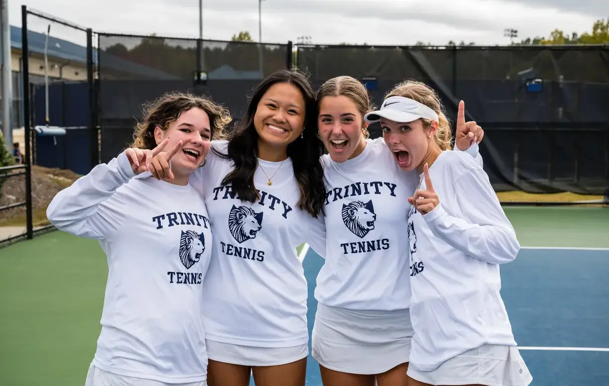 Group of female international students dressed in tennis wear